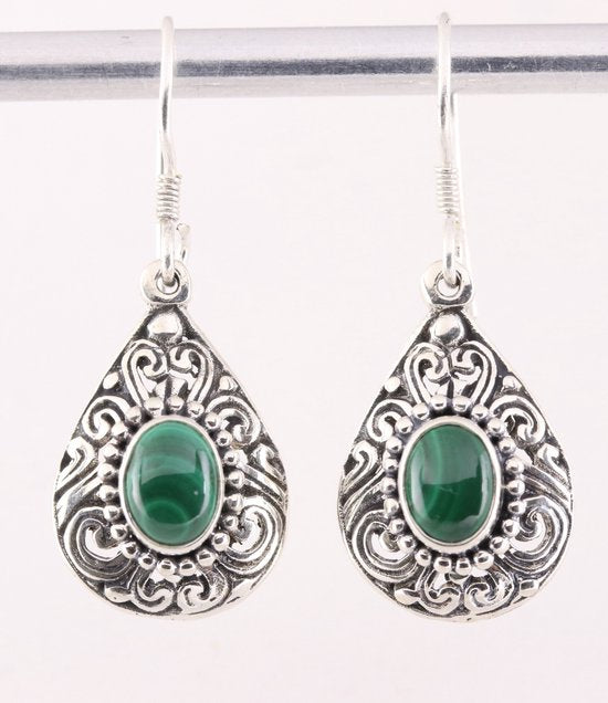 Opengewerkte zilveren oorbellen met malachiet afbeelding 1