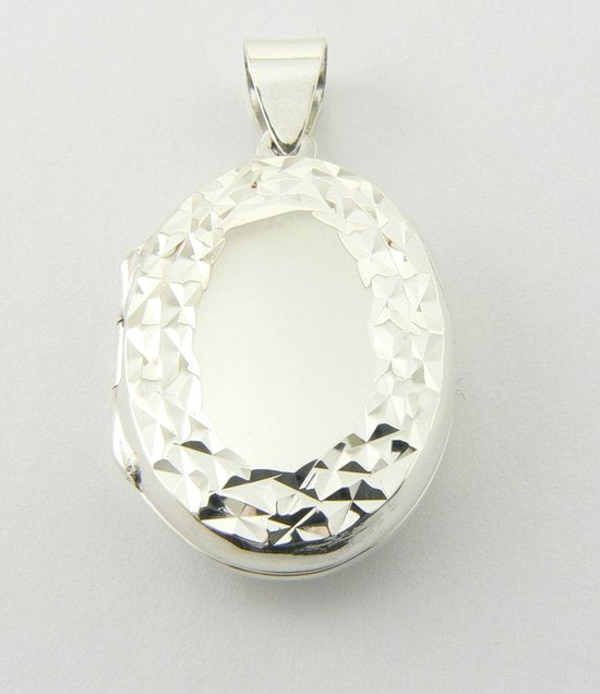 Gehamerd zilveren medaillon voor twee foto's afbeelding 1
