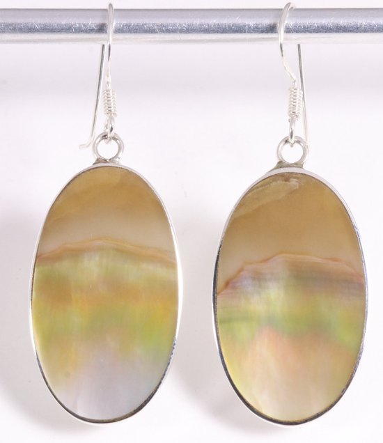Grote ovale zilveren oorbellen met goudkleurige schelp afbeelding 1