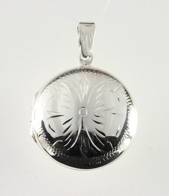 Rond hoogglans zilveren medaillon met fantasiegravering afbeelding 1