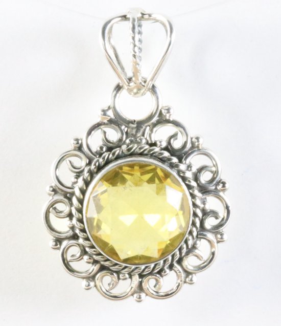 Ronde opengewerkte zilveren hanger met citrien afbeelding 1