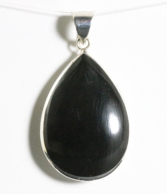 Grote druppelvormige zilveren hanger met onyx afbeelding 1