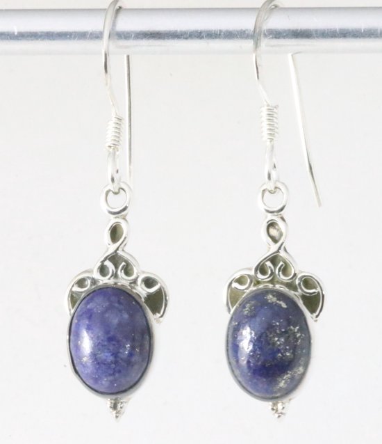 Fijne bewerkte zilveren oorbellen met lapis lazuli afbeelding 1
