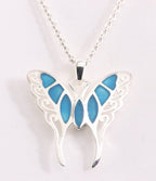 Zilveren vlinder hanger met blauwe agaat aan ketting afbeelding 1