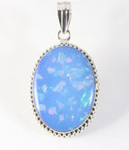 Bewerkte ovale zilveren hanger met Australische opaal afbeelding 1