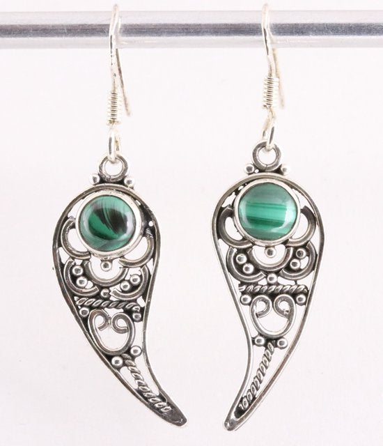 Opengewerkte zilveren oorbellen met malachiet afbeelding 1