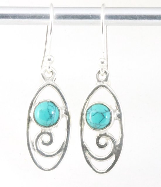 Fijne opengewerkte zilveren oorbellen met turkoois afbeelding 1