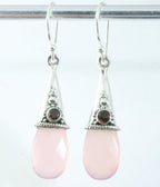 Traditionele bewerkte zilveren oorbellen met rozenkwarts en granaat afbeelding 1