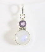 Fijne zilveren hanger met regenboog maansteen en amethist afbeelding 1