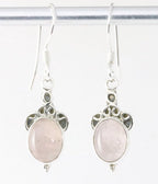 Fijne bewerkte zilveren oorbellen met rozenkwarts afbeelding 1