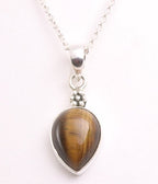 Bewerkte zilveren hanger met tijgeroog aan ketting afbeelding 1