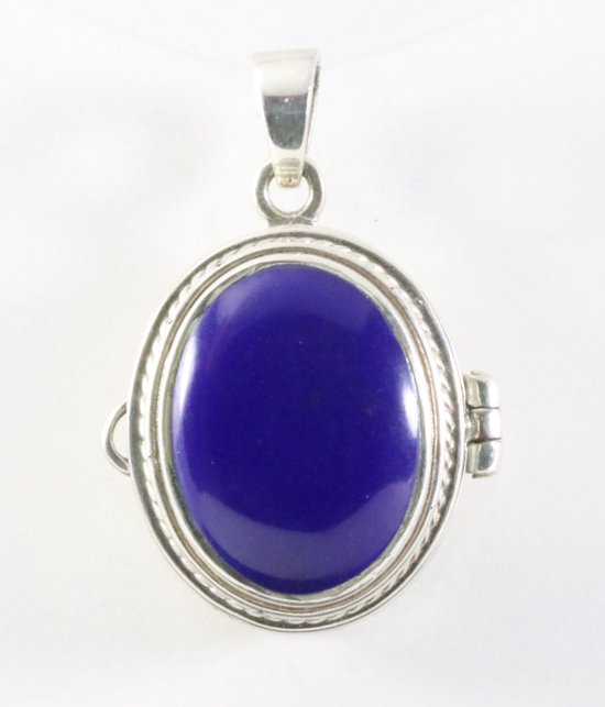 Ovaal zwaar zilveren medaillon met lapis lazuli afbeelding 1