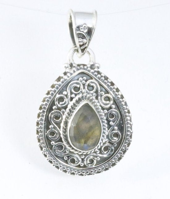 Bewerkte druppelvormige zilveren hanger met labradoriet afbeelding 1