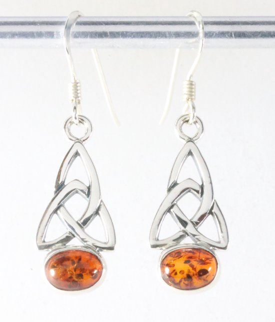 Fijne opengewerkte zilveren oorbellen met amber afbeelding 1