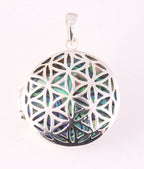 Rond opengewerkt zilveren medaillon met abalone schelp afbeelding 1