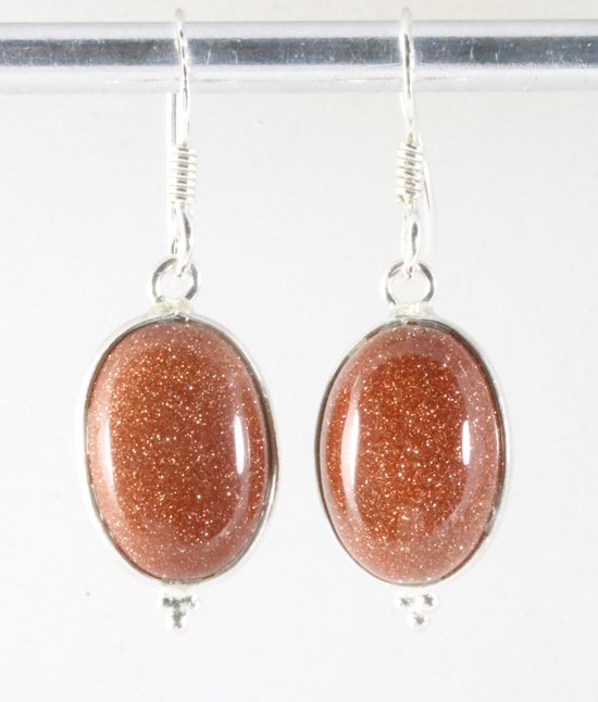 Zilveren oorbellen met goudsteen afbeelding 1