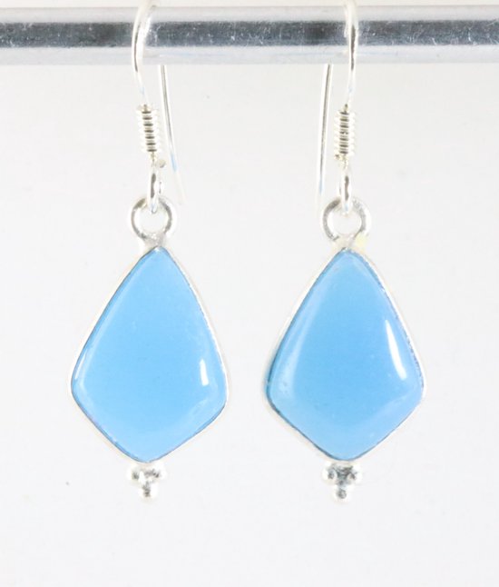 Fijne zilveren oorbellen met blauwe chalcedoon afbeelding 1