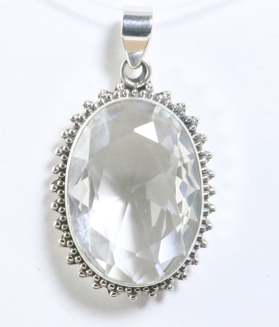 Grote bewerkte ovale zilveren hanger met bergkristal afbeelding 1