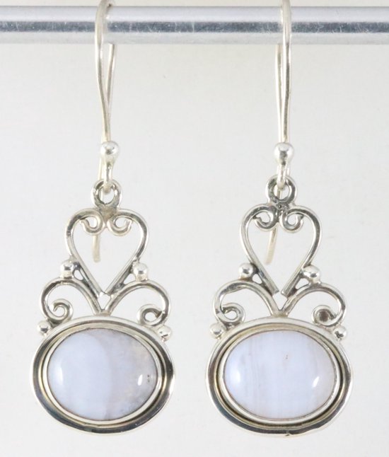 Lange opengewerkte zilveren oorbellen met blauwe lace agaat afbeelding 1