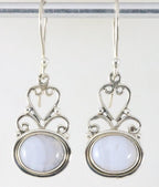 Lange opengewerkte zilveren oorbellen met blauwe lace agaat afbeelding 1