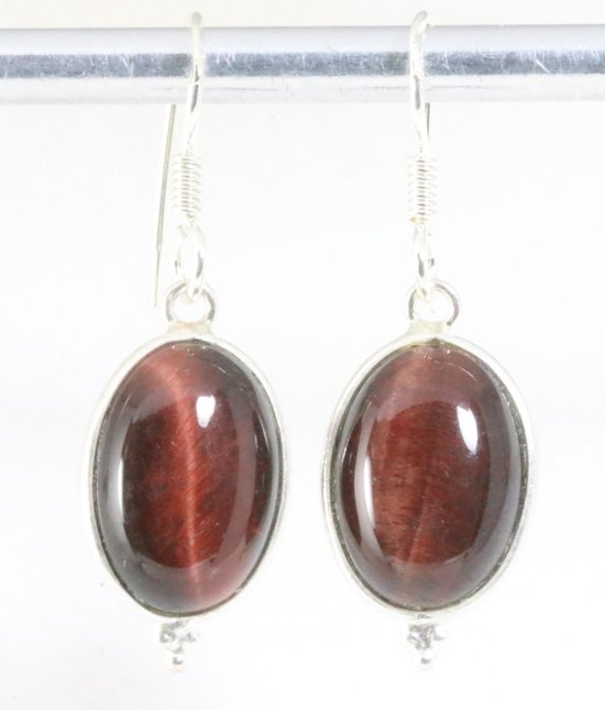 Fijne zilveren oorbellen met rode tijgeroog afbeelding 1