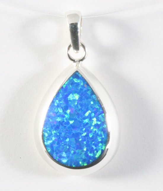 Druppelvormige hoogglans zilveren hanger met Australische opaal afbeelding 1