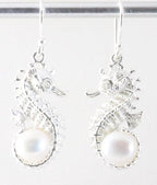 Zilveren zeepaardjes oorbellen met zoetwater parel afbeelding 1