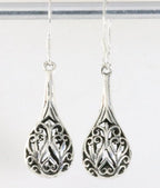 Opengewerkte druppelvormige zilveren oorbellen afbeelding 1