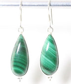 Druppelvormige zilveren oorbellen met malachiet afbeelding 1