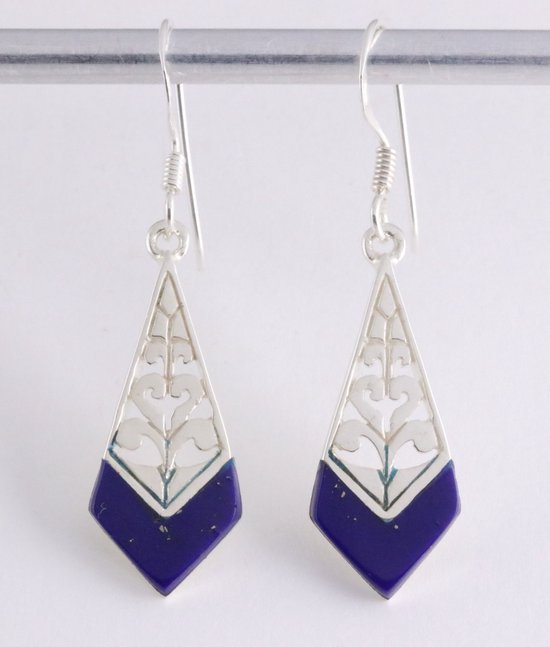 Opengewerkte zilveren oorbellen met lapis lazuli afbeelding 1