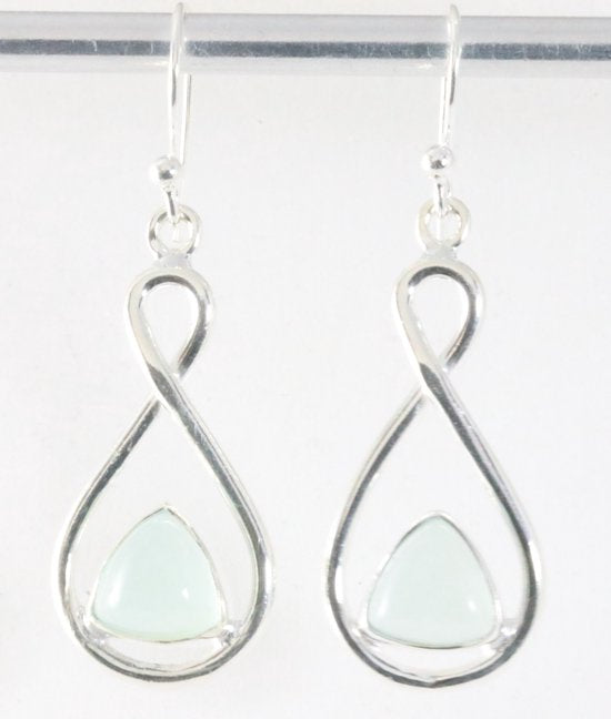 Opengewerkte zilveren oorbellen met aqua chalcedoon afbeelding 1