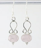 Fijne opengewerkte zilveren oorbellen met rozenkwarts afbeelding 1