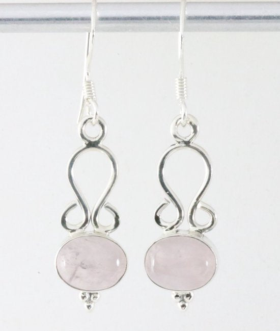 Fijne opengewerkte zilveren oorbellen met rozenkwarts afbeelding 1