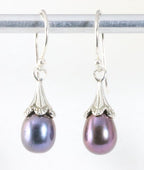 Traditione fijne bewerkte zilveren oorbellen met zwarte parel afbeelding 1