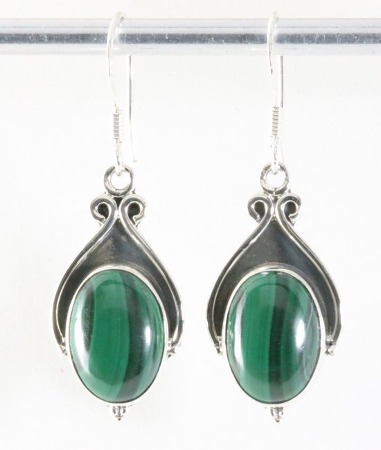 Bewerkte zilveren oorbellen met malachiet afbeelding 1