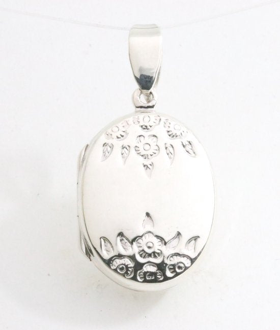 Fijn zilveren medaillon met bloemen gravering afbeelding 1
