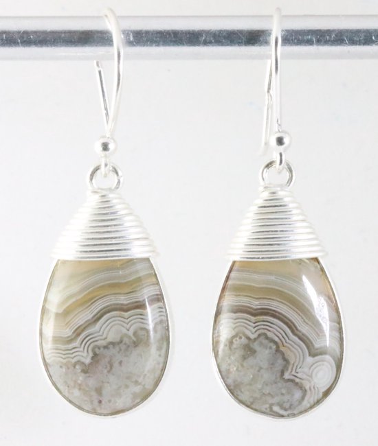 Zilveren oorbellen met Mexicaanse laguna lace agaat afbeelding 1