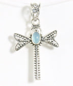 Zilveren libelle hanger met blauwe chalcedoon afbeelding 1