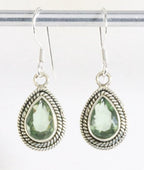 Bewerkte druppelvormige zilveren oorbellen met groene amethist afbeelding 1