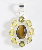 Opengewerkte zilveren hanger met tijgeroog en citrien afbeelding 1