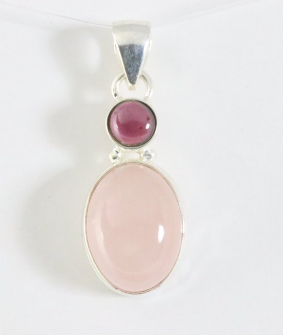 Zilveren hanger met rozenkwarts en granaat afbeelding 1