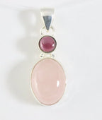 Zilveren hanger met rozenkwarts en granaat afbeelding 1