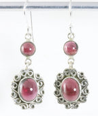 Lange bewerkte zilveren oorbellen met granaat afbeelding 1