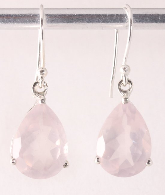Zilveren oorbellen met rozenkwarts afbeelding 1