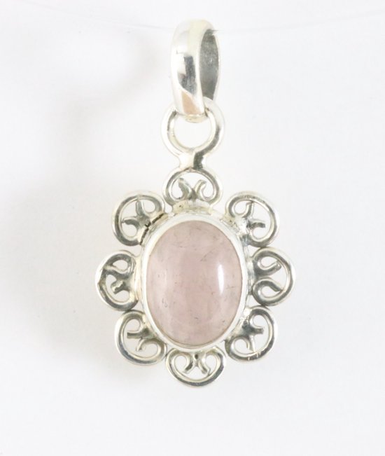 Fijne opengewerkte zilveren hanger met rozenkwarts afbeelding 1