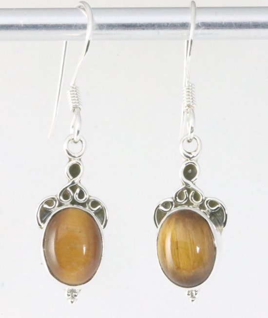 Fijne bewerkte zilveren oorbellen met tijgeroog afbeelding 1