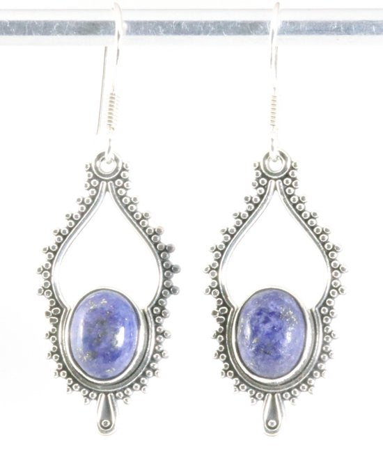 Bewerkte zilveren oorbellen met lapis lazuli afbeelding 1