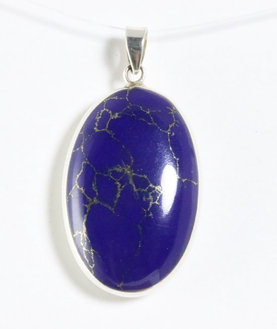 Ovale zilveren hanger met lapis lazuli afbeelding 1