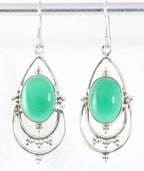 Lange opengewerkte zilveren oorbellen met groene onyx afbeelding 1