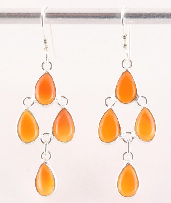 Lange fijne zilveren oorbellen met carneool afbeelding 1